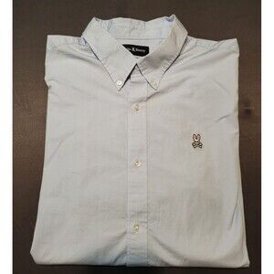 Psycho Bunny Mens XXL 2XL Light Blue Oxford Button Down Long Sleeve Shirt w/Logo